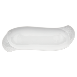 Schale, groß, Form "Wellenspiel Relief", Weiß, L 25,5 cm