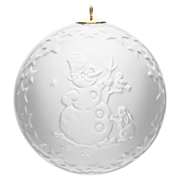 Kugel mit Relief, Schneemann, Weiß, bisquit, Ø 7 cm
