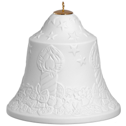 Baumschmuck Glocke mit Relief, Adventskranz, Weiß, Biskuit, H 8 cm