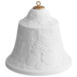 Baumschmuck Glocke mit Relief, Schneemann, Weiß, Biskuit, H 8 cm