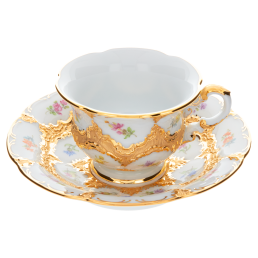 Espressotasse, Form "B-Form", Gestreute Blümchen, bunt, Goldbronze, leicht, V 0,1 l