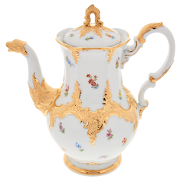 Kaffeekanne, gro ß, Form "B-Form", Gestreute Blümchen, bunt, Goldbronze, leicht, V 1,5 l