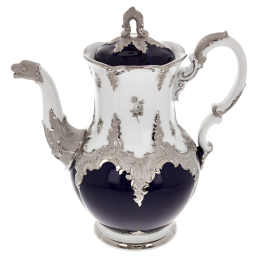 Kaffeekanne, gro ß, Form "B-Form", Gestreute Röschen, weiß-grau, königsblau, Glanzplatin, V 1,5 l