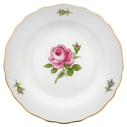 Vorspeise- und Dessertteller, Form "Neuer Ausschnitt", Rose mitte, bunt, Goldrand, Ø 20 cm