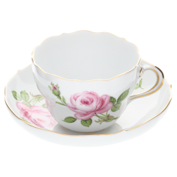 Kaffeetasse, Form "Neuer Ausschnitt", Rose mitte, bunt, Goldrand, V 0,2 l