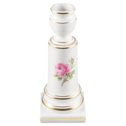 Leuchter, Form "Neuer Ausschnitt", Rose mitte, bunt, Goldrand, H 14 cm