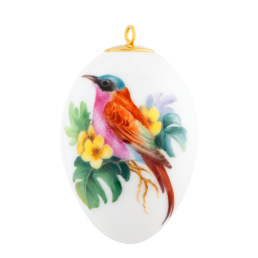 Osterei, Exotische Vogelmalerei, Karminspint, H 4,5 cm