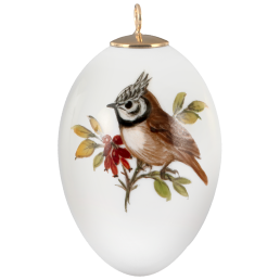 Osterei, Vintage Vogelmalerei, Haubenmeise, H 4,5 cm