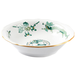 Dessertschale, Form "Neuer Ausschnitt", Reicher Drache, grün, goldschattiert, Goldrand, Ø 14,5 cm