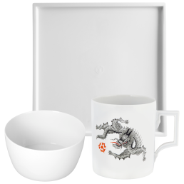 Homeoffice-Set, 3-tlg., Henkelbecher "Ming Dragon", Platte und Schüssel "MEISSEN® Cosmopolitan" Weiß