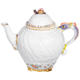 Teekanne, Form "Schwanendessin", Indische Blumenzweige, gestreute Blümchen, Goldkante, Goldrand, V 0,65 l