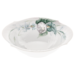 Schüssel, groß, Form "Wellenspiel Relief", Waldflora mit Insekten, bunt, weißer Rand, Ø 27 cm