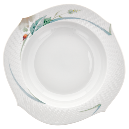 Suppenteller, Form "Wellenspiel Relief", Waldflora mit Insekten, bunt, weißer Rand, Ø 23,5 cm