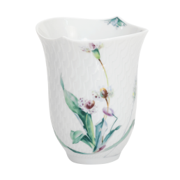 Becher, Form "Wellenspiel Relief", Waldflora mit Insekten, bunt, weißer Rand, V 0,25 l