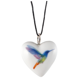 Anhänger Herz groß, Weißgold, Kolibri, bunt, 2,4 x 2 cm