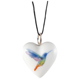 Anhänger Herz mittel, Weißgold, Kolibri, bunt, 2,2 x 1,8 cm