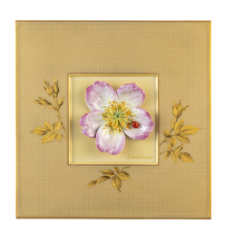 Wandbild Heckenrose mit Marienkäfer, Unikat Horst Bretschneider, 23 x 23 cm