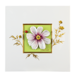 Wandbild Cosmea mit Marienkäfer, Unikat Horst Bretschneider, 23 x 23 cm