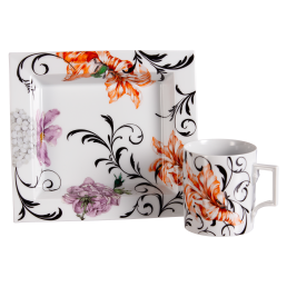 Homeoffice-Set, 2-tlg., Henkelbecher, Vide-Poche, "Flower Ornament"