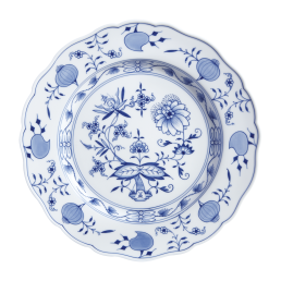 Speiseteller, Form "Neuer Ausschnitt", Zwiebelmuster, kobaltblau, weißer Rand, L 25 cm
