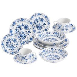 Starter-Set, 12-tlg. für 2 Personen, Form "No 41", Zwiebelmuster, kobaltblau, weißer Rand