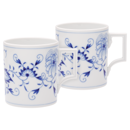 Henkelbecher-Set , 2-tlg., Form "Berlin", Zwiebelmuster, kobaltblau, weißer Rand