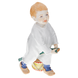 Kind mit Stecken und Trommel, Bunt staffiert, H 18,5 cm