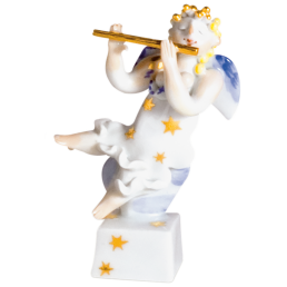 Engel mit Querflöte, Bunt und gold staffiert, H 9,5 cm