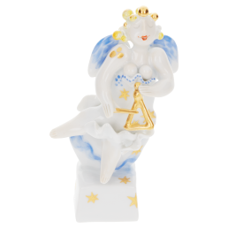 Engel mit Triangel, Bunt und gold staffiert, H 9,5 cm