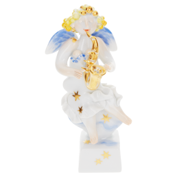 Engel mit Saxophon, Bunt und gold staffiert, H 10 cm