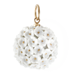 Anhänger Schneeballblüten-Boule klein, Blütenstempel Gold staffiert, Ø 2 cm