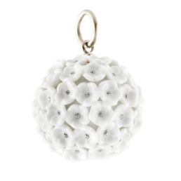 Anhänger Schneeballblüten-Boule klein, Blütenstempel Platin staffiert, Ø 2 cm