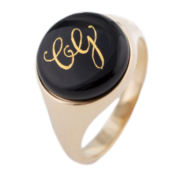 Master-Siegelring rund mit Monogramm (2 Buchstaben) in Gold auf schwarzem Fond, 925 Silber rosé vergoldet