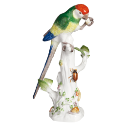 Vogel Papagei auf Stamm, Vintage, Bunt staffiert, H 29 cm
