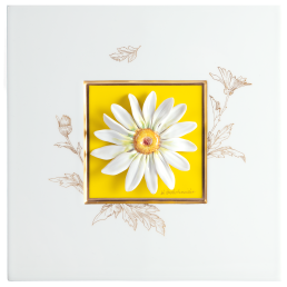Wandbild mit Margeritenblüte, Gelber Fond, Sign. H. Bretschneider, H 23 cm
