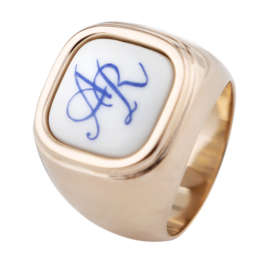 Master-Siegelring eckig mit Monogramm (2 Buchstaben) in Kobaltblau, 925 Silber rosé vergoldet