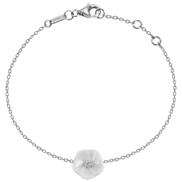 Armband Royal Blossom Basic, 750 Weißgold, 1 Porzellanblüte S mit 1 Brillant 0,02 ct, TW, VSI, Vollschliff Gut, 19cm, Öse bei 17cm