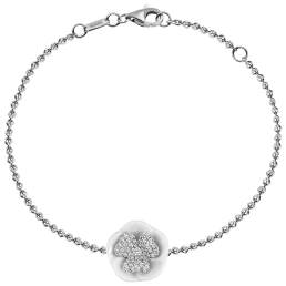 Armband Royal Blossom Pavé, 750 Weißgold, 1 Blüte pavé, 1 Porzellanblüte M, 49 Brillanten 0,224 ct, TW, VSI, VS Gut, Länge 19 cm,
