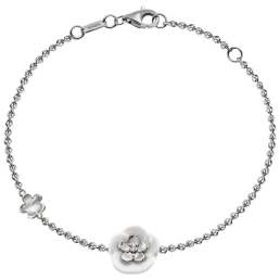 Armband, Gold 750 Weiss, Länge 19 cm plus Öse bei 17 cm, poliert, mit Tag, Anker mit Karabiner, 1 Brill 0,01 ct SI1 weiss, 1 Porze