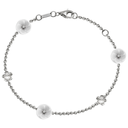Armband Royal Blossom Bouquet, 750 Weißgold, 5 Blüten S/XS, 3 Porzellanblüten S, 3 Brillanten 0,06 ct, TW, VSI, Vollschliff Gut, 2