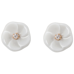 Ohrstecker Royal Blossom Basic, 750 Roségold, 2 Porzellanblüten S mit je 1 Brillant je 0,02 ct, TW, VSI, Vollschliff Gut