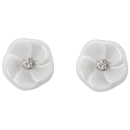 Ohrstecker Royal Blossom Basic, 750 Weißgold, 2 Porzellanblüten S mit je 1 Brillant je 0,02 ct, TW, VSI, Vollschliff Gut
