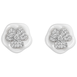 Ohrstecker Royal Blossom Pavé, 750 Weißgold, 2 Blüten S pavé, 2 Porzellanblüten M,  62 Brillanten 0,232 ct, TW, VSI, VS Gut