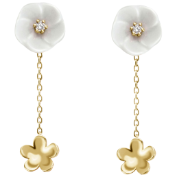 Ohrringe Royal Blossom Bouquet, 750 Gelbgold, 2 Blüten S/XS, 2 Porzellanblüten S, 2 Brillanten 0,04 ct, TW, VSI, Vollschliff Gut,