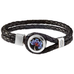 Lederarmband Indische Blüte blau,925 Sterlingsilber