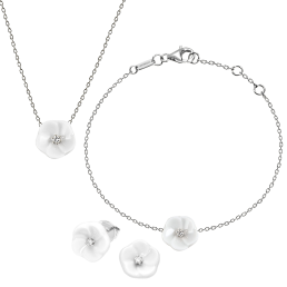 Set Royal Blossom Basic Ohrstecker, Armband & Collier, 750 Weißgold