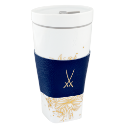 Coffee to go Becher mit Porzellandeckel und Manschette, Form "Nova", "Golden Onion Pattern", V 0,35 l