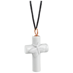 Anhänger Kreuz Schmetterling in Weiß, 750 Roségold