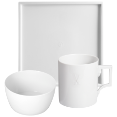 Homeoffice-Set, 3-tlg., Henkelbecher "Berlin", Platte und Schüssel "MEISSEN® Cosmopolitan", Weiß