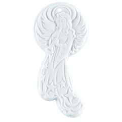 Baumschmuck, Engel mit Flöte, Medaillen, weiß, H 6,5 cm